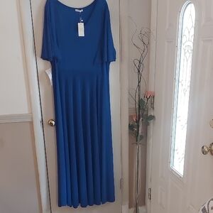 Koh Koh Cobalt Royal Blue Batwing Long Flowy Tall Maxi Dress Plus Sz 3X